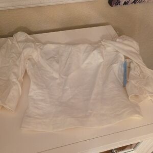 ANTONIO MELANI Cream Fitted Ruffled Blouse